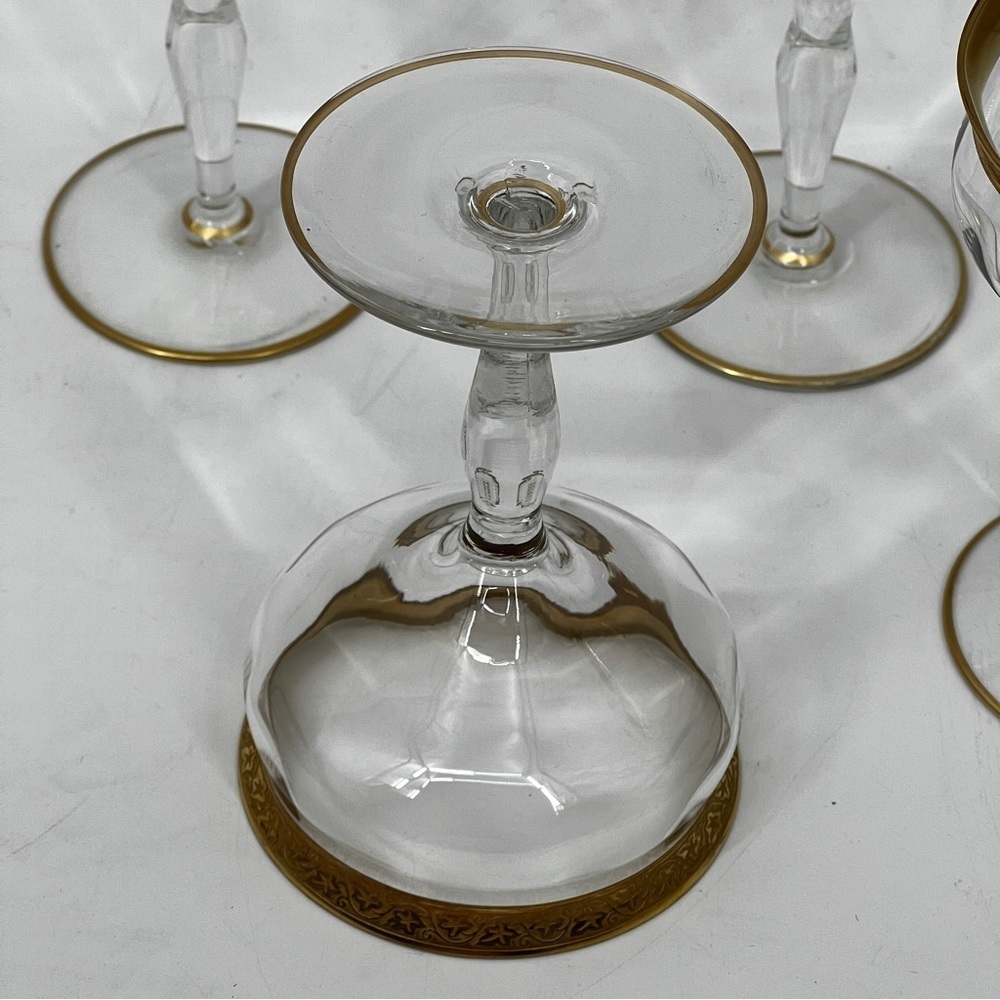 Set of 4 Vintage Minton Tiffin-Franciscan Champagne 4 Ounces Gold Rim Glasses - Picture 11 of 14
